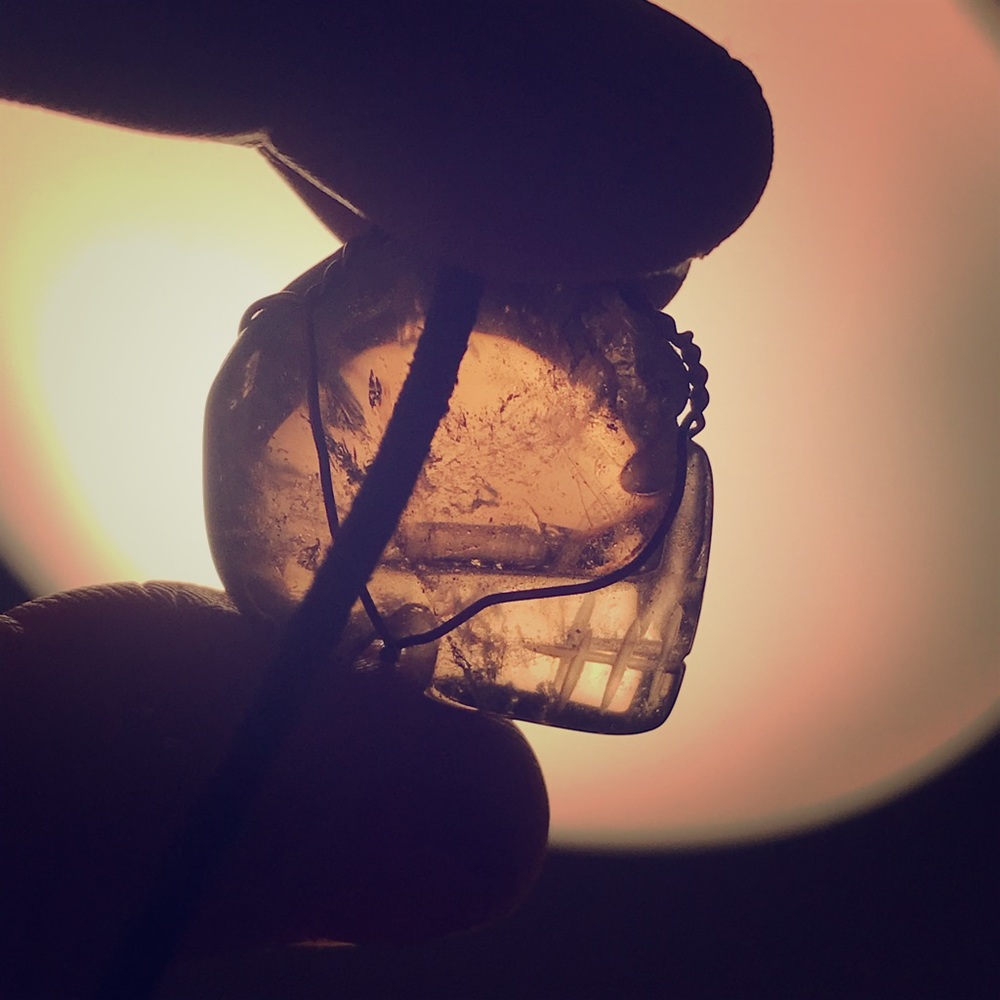 Genuine Smoky Quartz Crystal Skull and Necklace